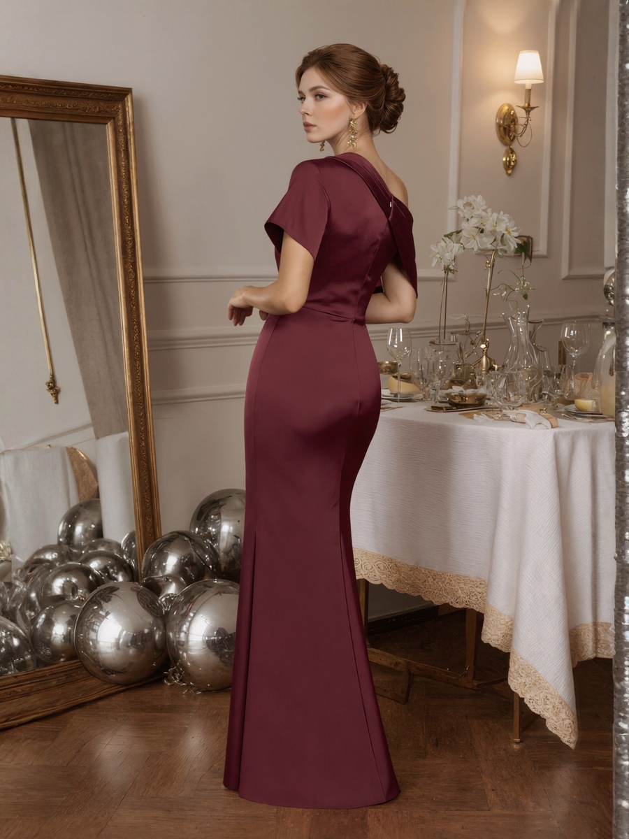 Sheath One-Shoulder Satin Floor-Length Formal Evening Gown