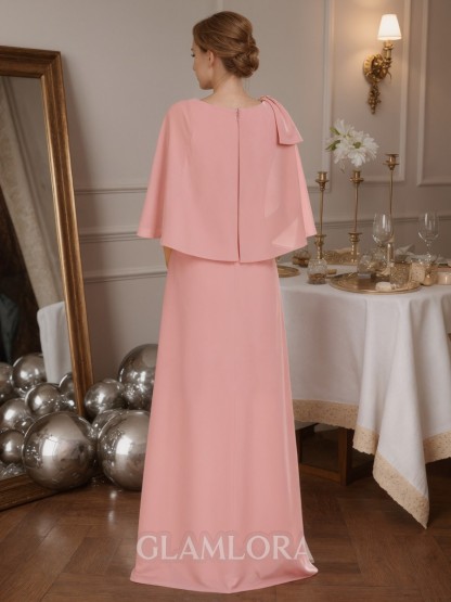 A-Line Crew Neck Chiffon Floor-Length Cape Sleeve Mother of the Bride Dress