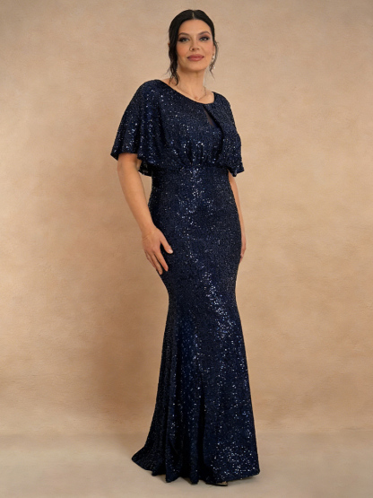 Round Neck Sequin Mermaid Floor-Length Formal Dress