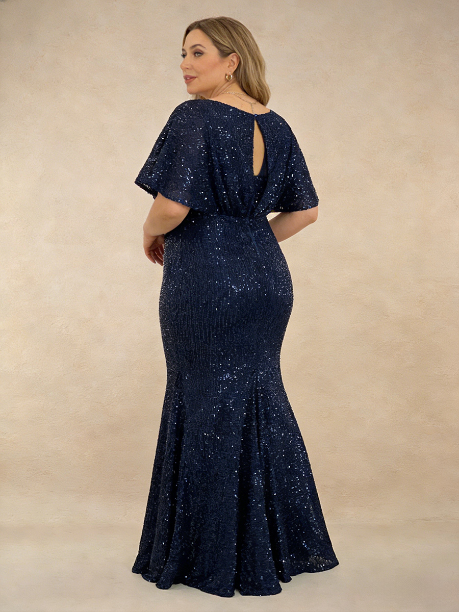 Round Neck Sequin Mermaid Floor-Length Formal Dress