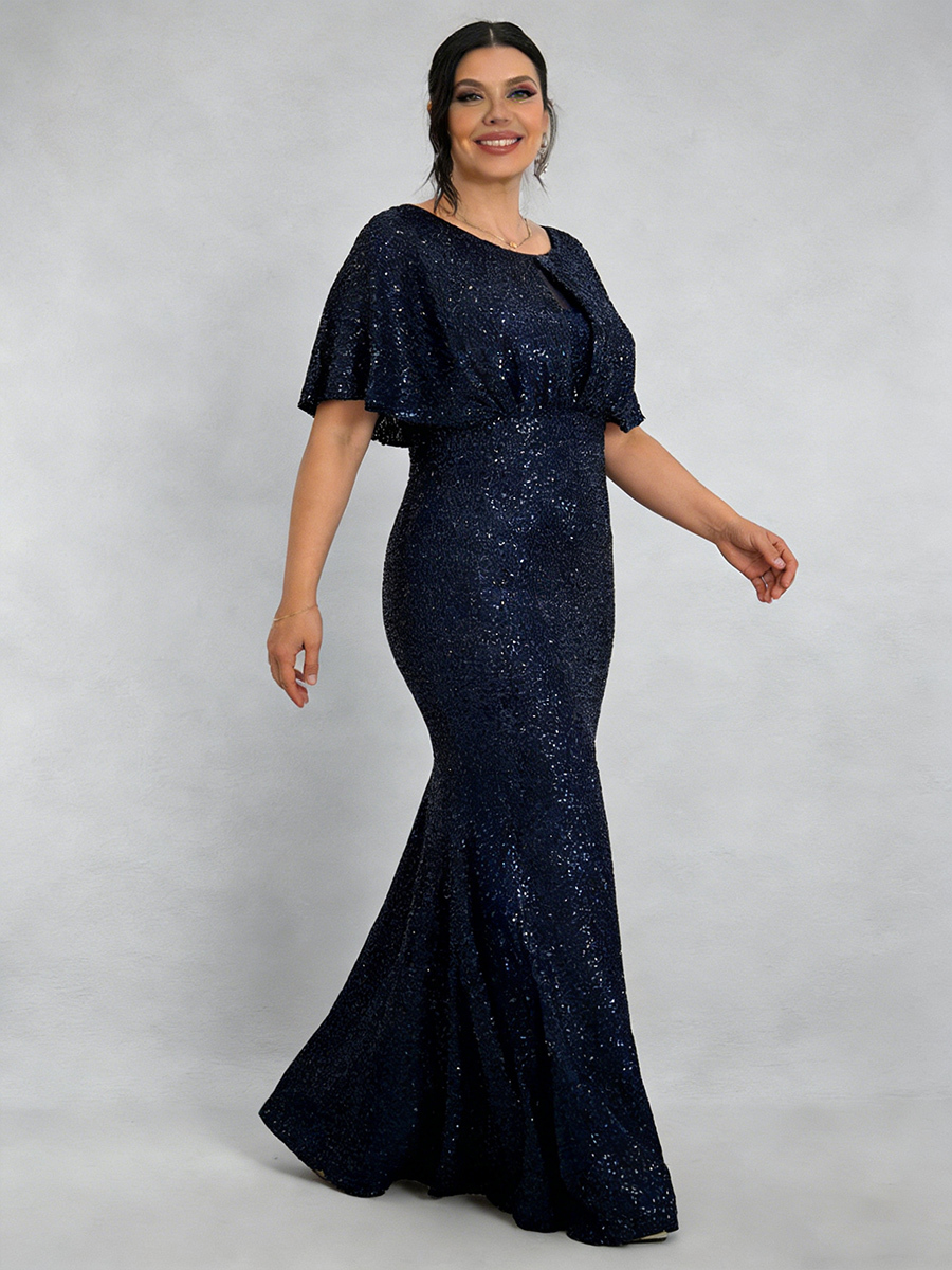 Round Neck Sequin Mermaid Floor-Length Formal Dress