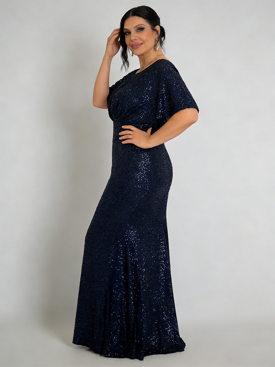 Round Neck Sequin Mermaid Floor-Length Formal Dress