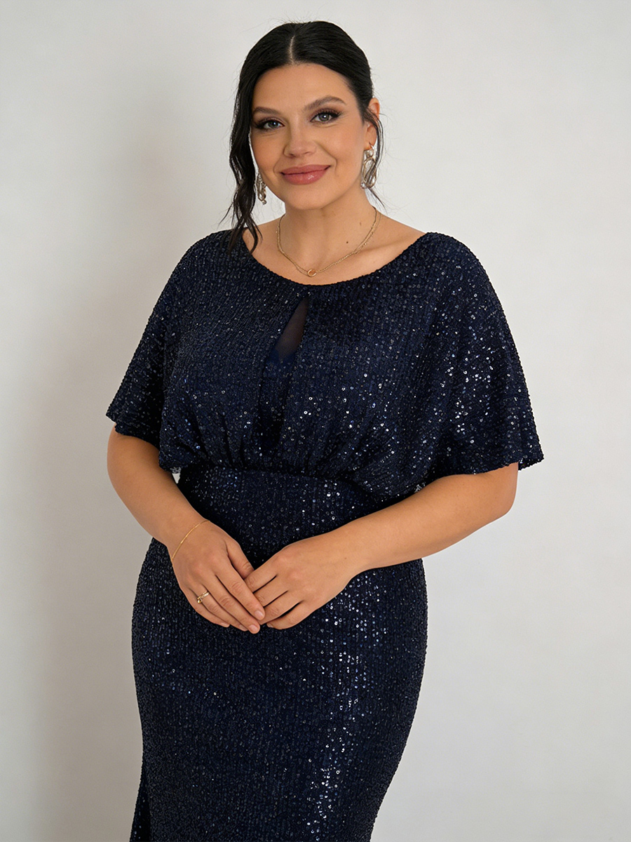 Round Neck Sequin Mermaid Floor-Length Formal Dress