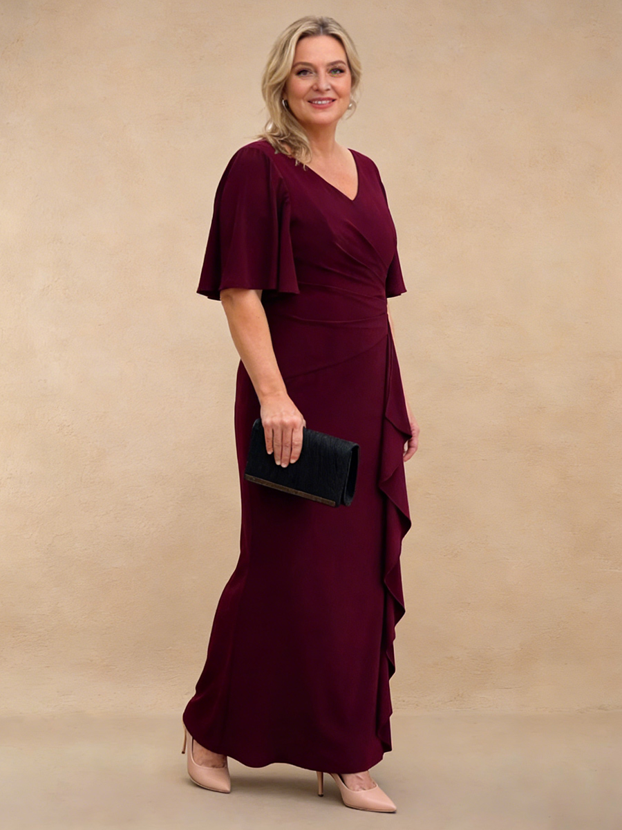 V-Neck Chiffon Sheath Floor-Length Formal Dress