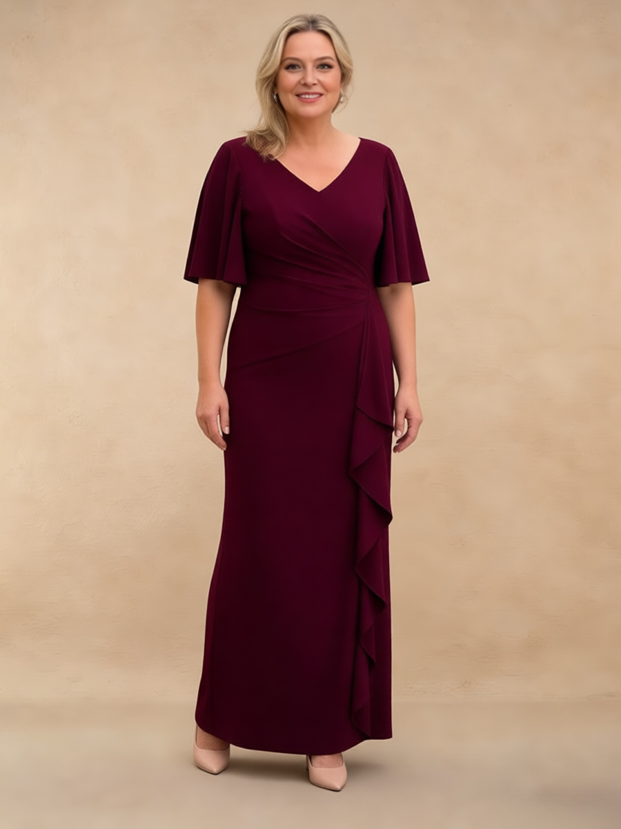 V-Neck Chiffon Sheath Floor-Length Formal Dress