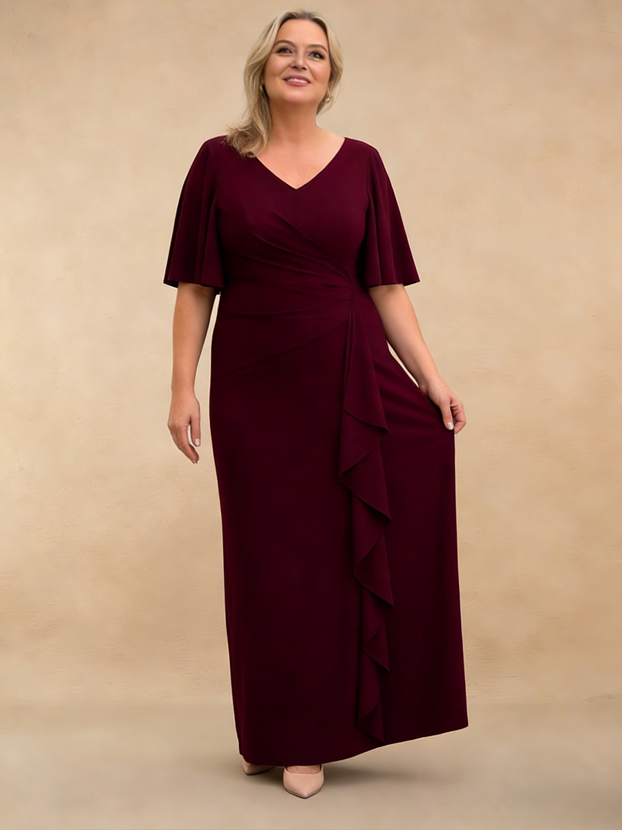 V-Neck Chiffon Sheath Floor-Length Formal Dress