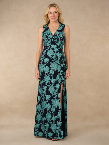 Floral Print Chiffon Sheath Floor-Length Mother of The Bride Dress