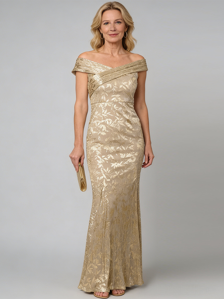 Off-the-Shoulder Sequin Sheath Floor-Length Formal Dress