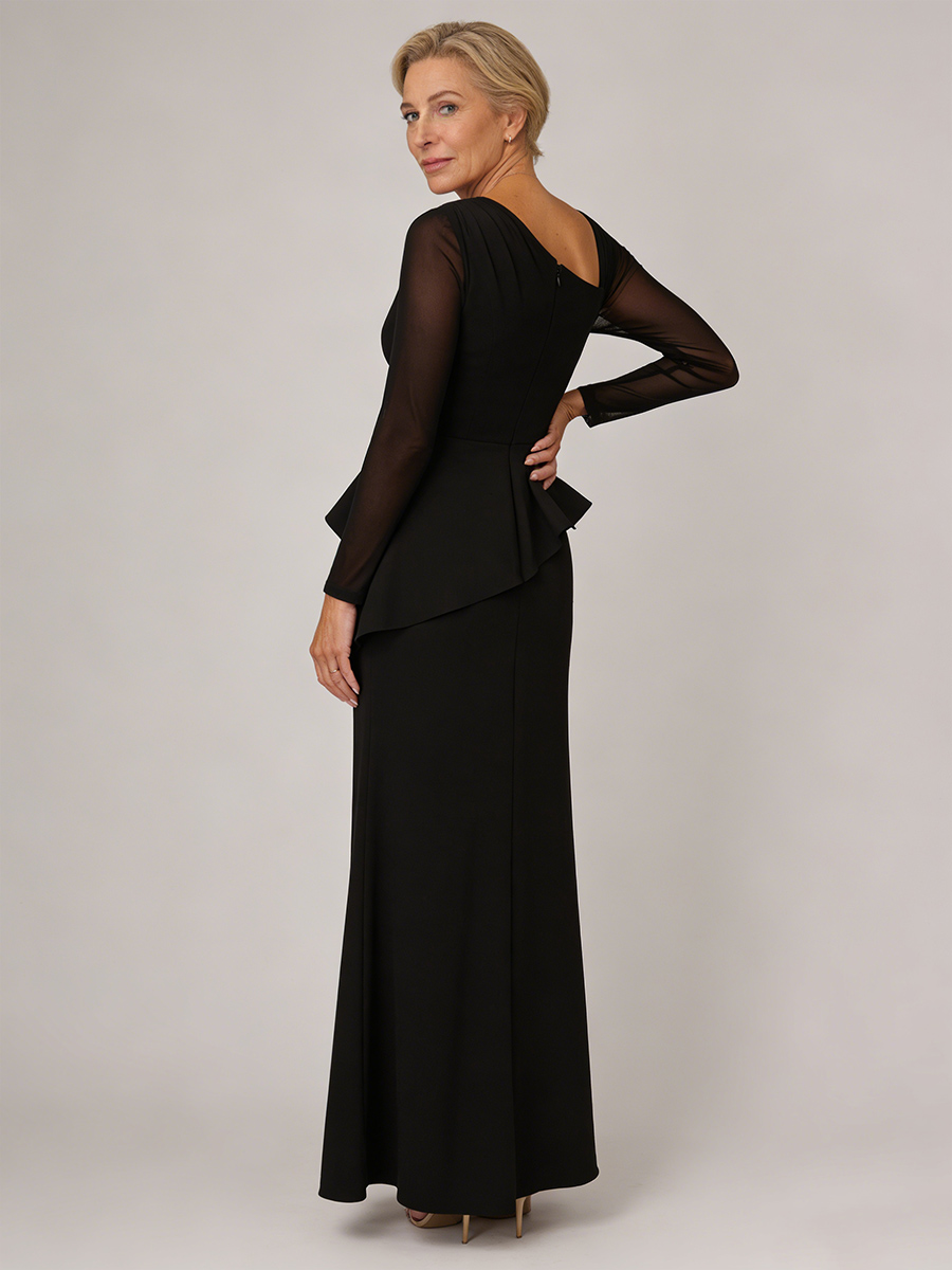 Mermaid One-Shoulder Chiffon Floor-Length Sheer Sleeve Mother of the Bride Dress