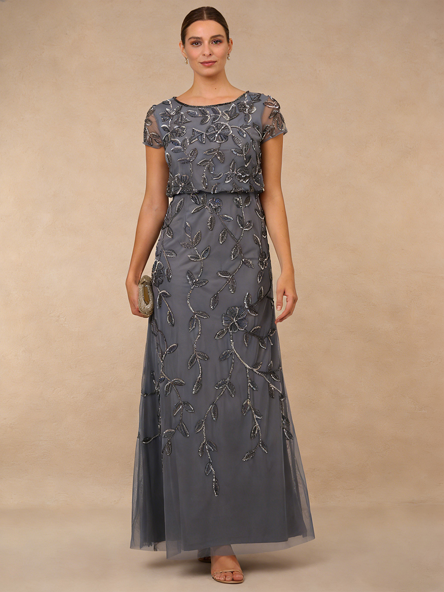 A-Line Crew Neck Lace Floor-Length Beaded Mother of the Bride Dress