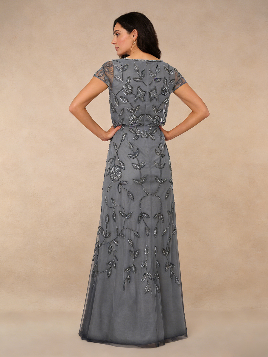 A-Line Crew Neck Lace Floor-Length Beaded Mother of the Bride Dress