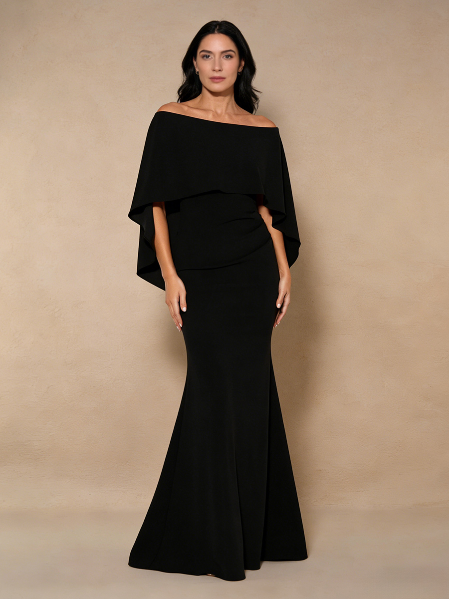 Mermaid Off-the-Shoulder Chiffon Floor-Length Cape Sleeve Mother of the Bride Dress