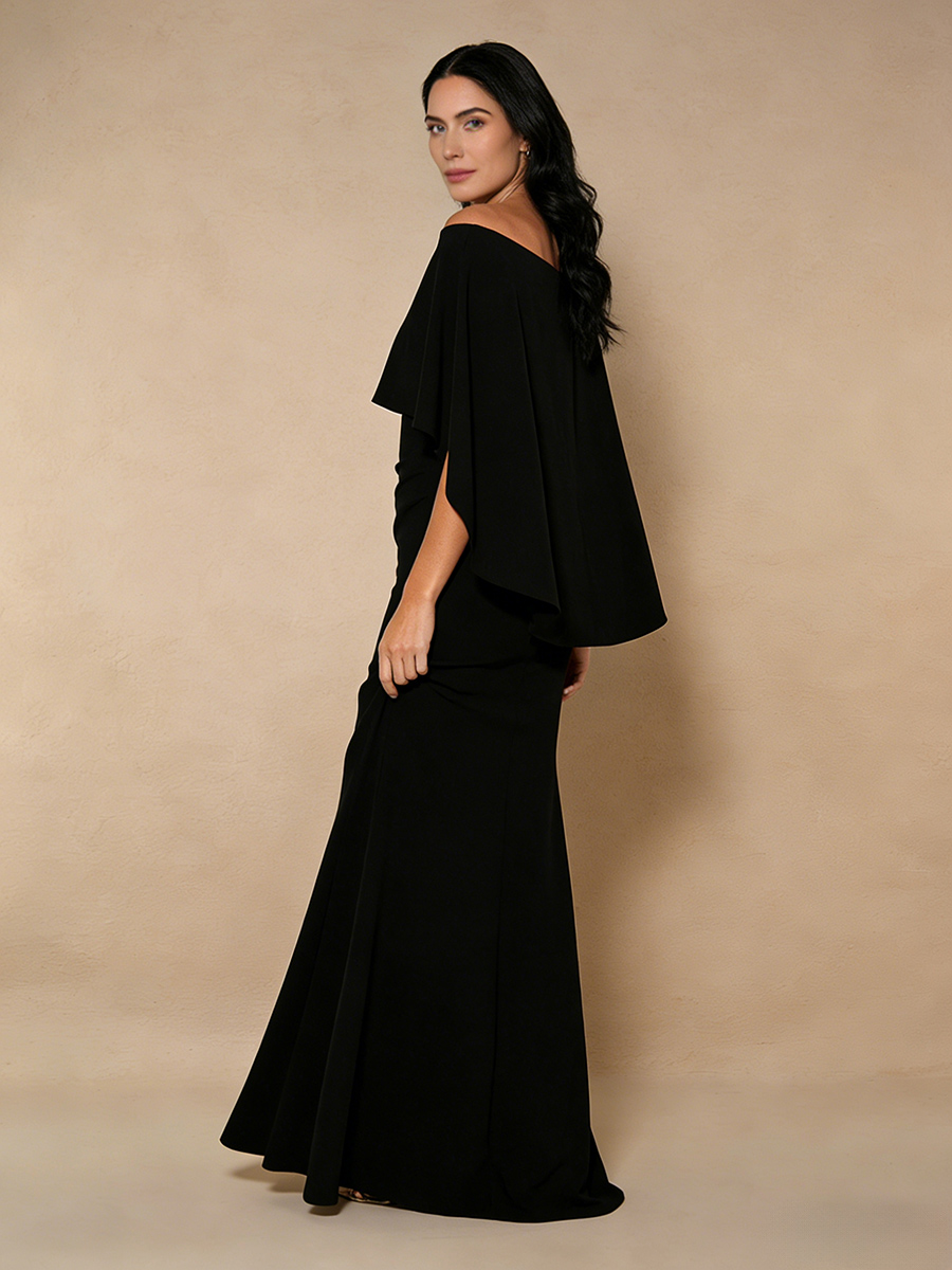 Mermaid Off-the-Shoulder Chiffon Floor-Length Cape Sleeve Mother of the Bride Dress