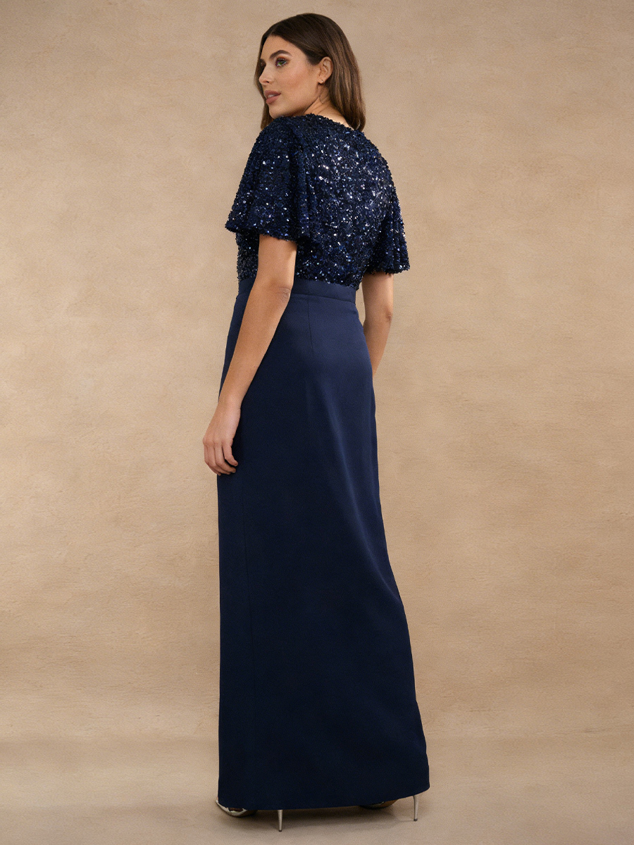 A-Line V-Neck Sequins & Chiffon Maxi-Length Wrap Mother of the Bride Dress