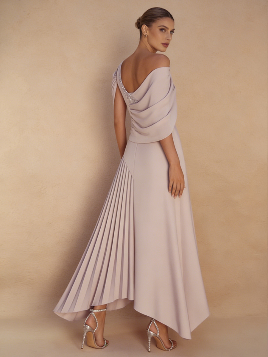 A-Line One-Shoulder Chiffon Floor-Length Pleated Beaded Mother of the Bride Dress