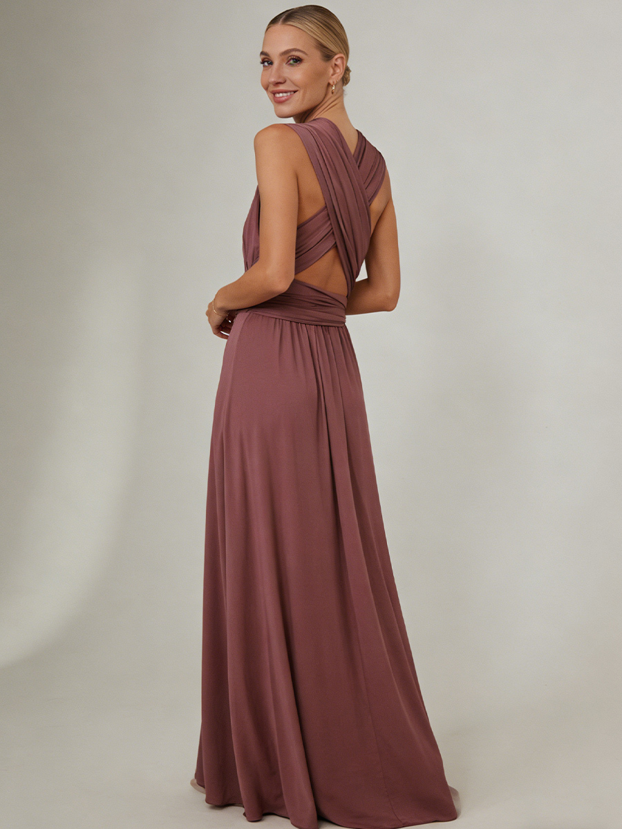 A-Line V-Neck Satin Floor-Length Wrap Mother of the Bride Dress