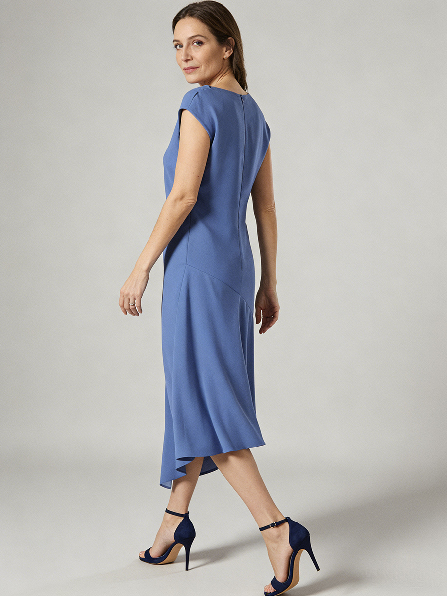 A-Line Crew Neck Satin Midi-Length Ruched Mother of the Bride Dress