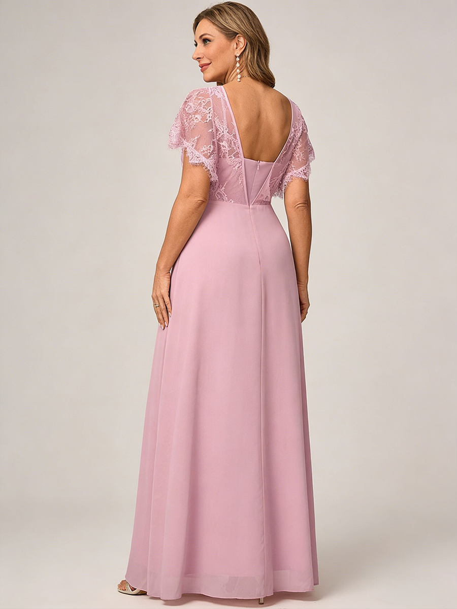 A-Line V-Neck Chiffon Floor-Length Cape Sleeve Mother of the Bride Dress