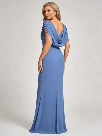 Mermaid V-Neck Satin Floor-Length Cap Sleeve Mother of the Bride Dress