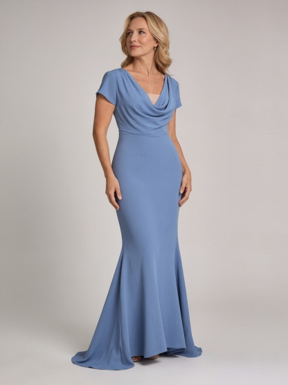 Mermaid V-Neck Satin Floor-Length Cap Sleeve Mother of the Bride Dress