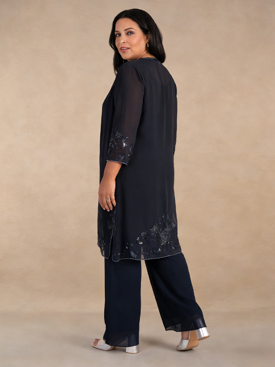 A-Line Crew Neck Chiffon Midi-Length Beaded Jacket Dress Mother of the Bride Dress