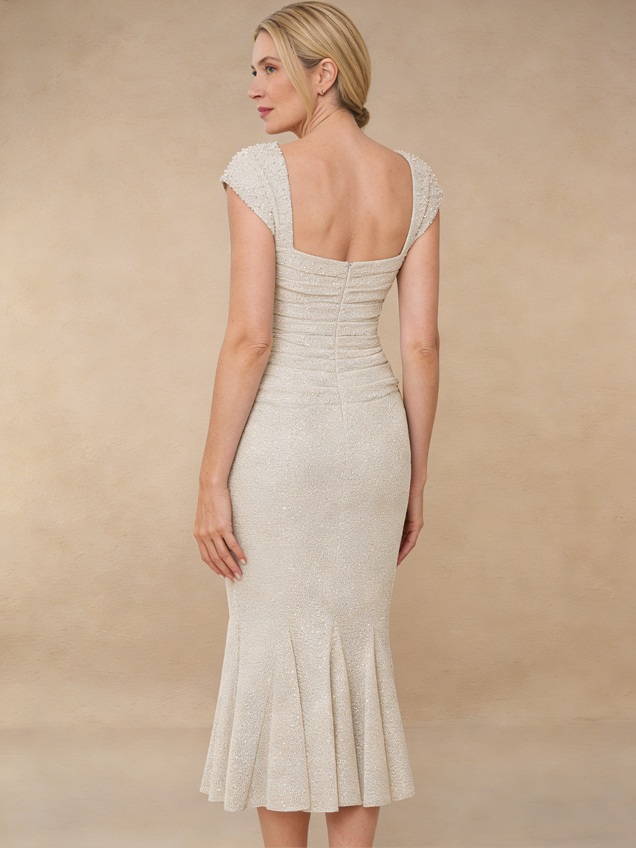 Mermaid Crew Neck Sequin Midi-Length Formal Cocktail Dress