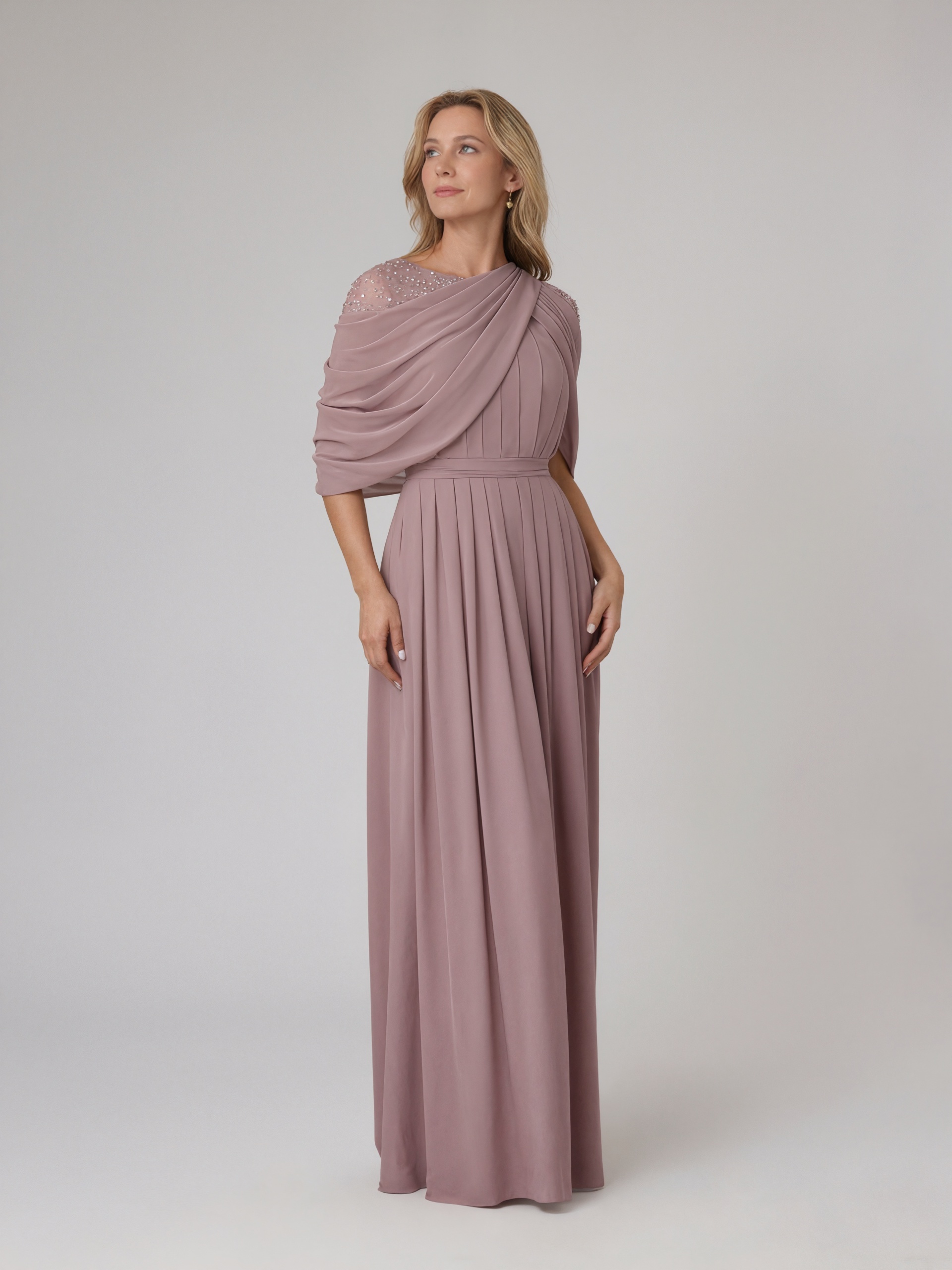 A-Line One-Shoulder Chiffon Floor-Length Beaded Mother of the Bride Dress