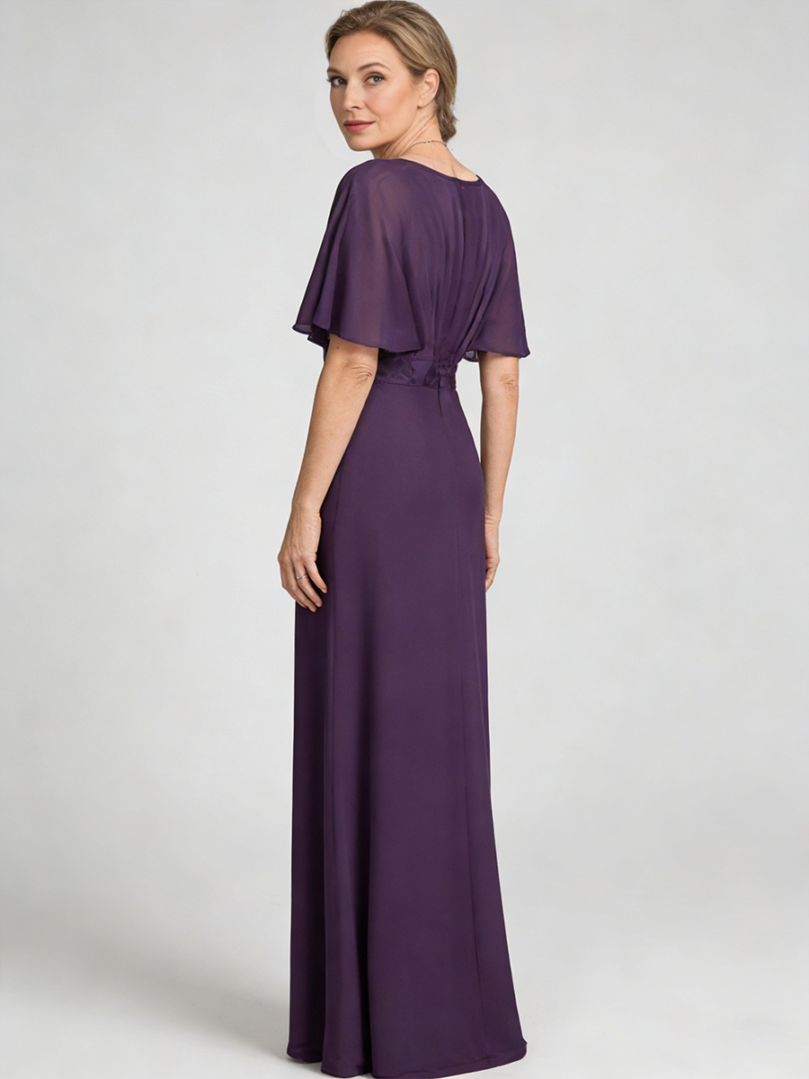 Sheath V-Neck Chiffon Floor-Length Lace Accent Mother of the Bride Dress