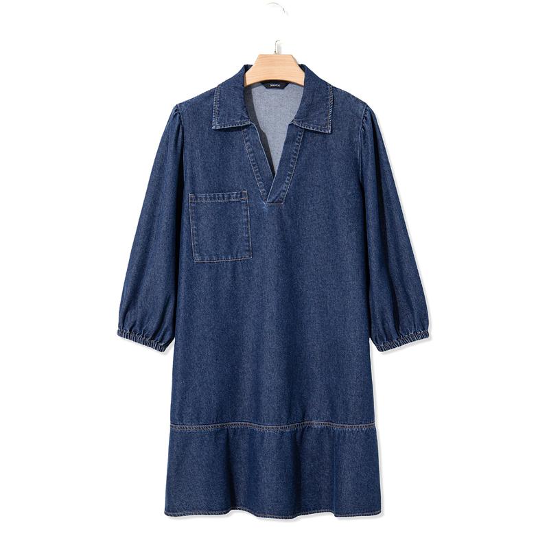 Dokotoo Denim Dress for Women Fashion Fall Casual Babydoll 2026 V Neck 3/4 Puff Sleeve Jean Dresses