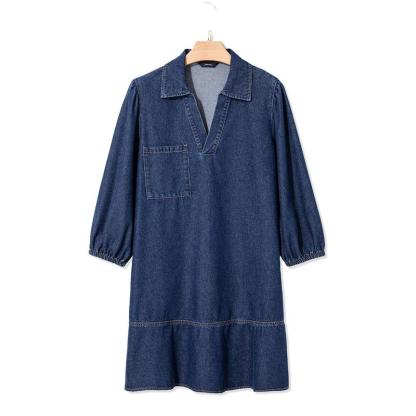 Dokotoo Denim Dress for Women Fashion Fall Casual Babydoll 2026 V Neck 3/4 Puff Sleeve Jean Dresses