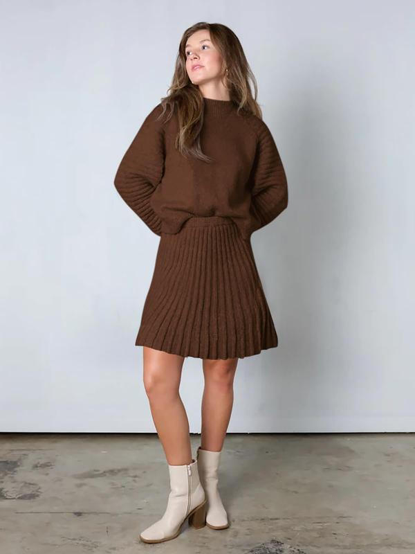 Imily Bela Women's 2 Piece Outfits 2026 Long Sleeve Mock Neck Ribbed Sweaters & Mini Skirt Set Soft Cozy Knitted Fabric Casual Everyday Wear Dress Womenswear