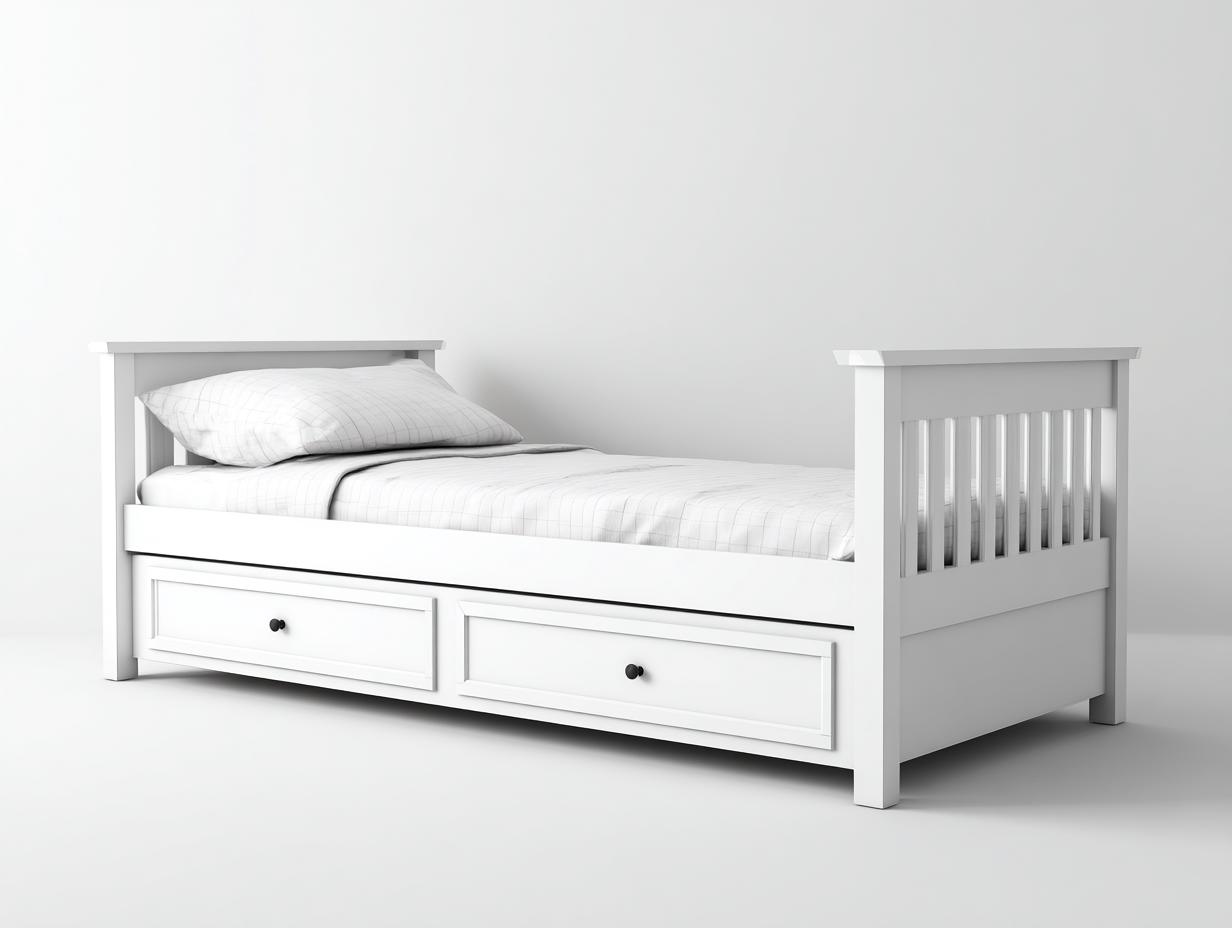 Twin Bed solid wood frame with storage drawers 80x42x36 inches - white - bedroom furniture-Loftgetshop