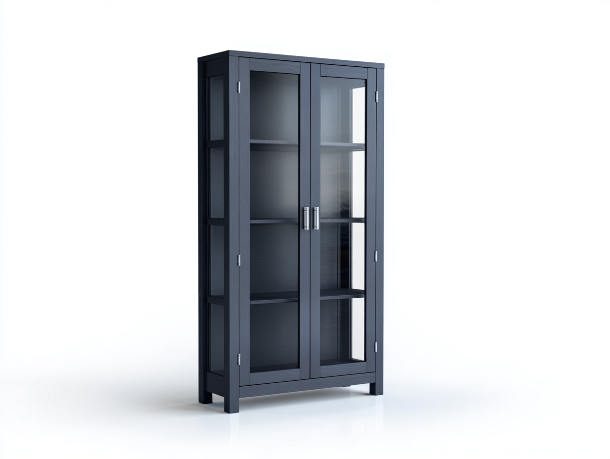 Display Cabinet wood and glass frame 24x16x71 (inches) - dark gray - glass door storage for living room-Loftgetshop