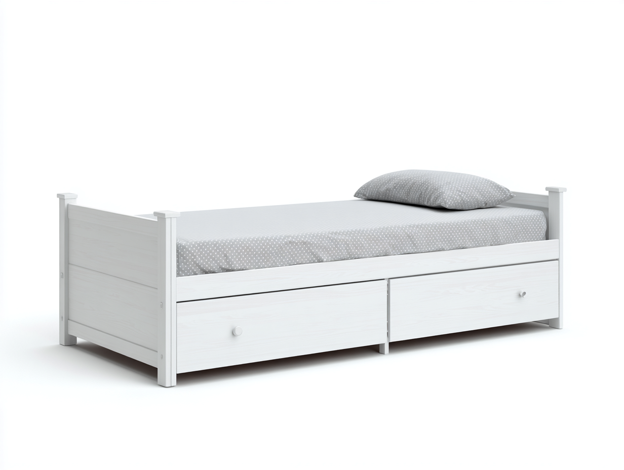 Twin Bed wood frame 78x41x30 (inches) - white - storage design for bedroom