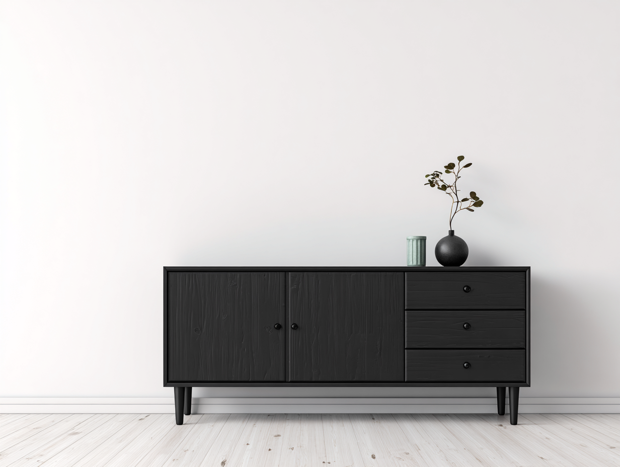 Sideboard wooden storage cabinet 63x16x30 inches - black - living and dining furniture