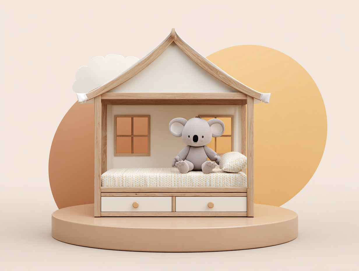 Kids Bed solid wood frame house shape 47x24x47 inches - white-natural wood - kids bedroom furniture-Loftgetshop