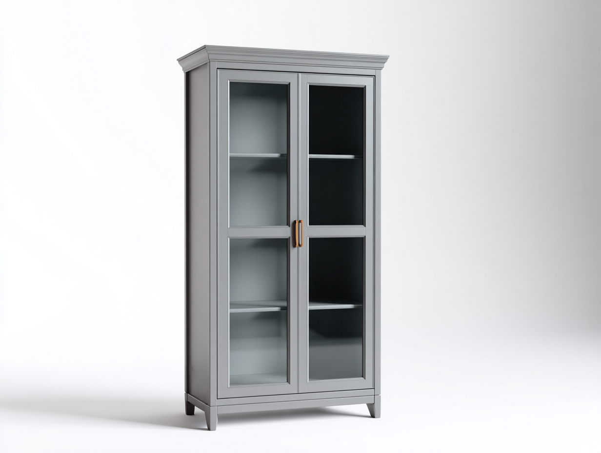 Display Cabinet wooden frame with glass doors 71x16x79 inches - gray - storage and display furniture-Loftgetshop