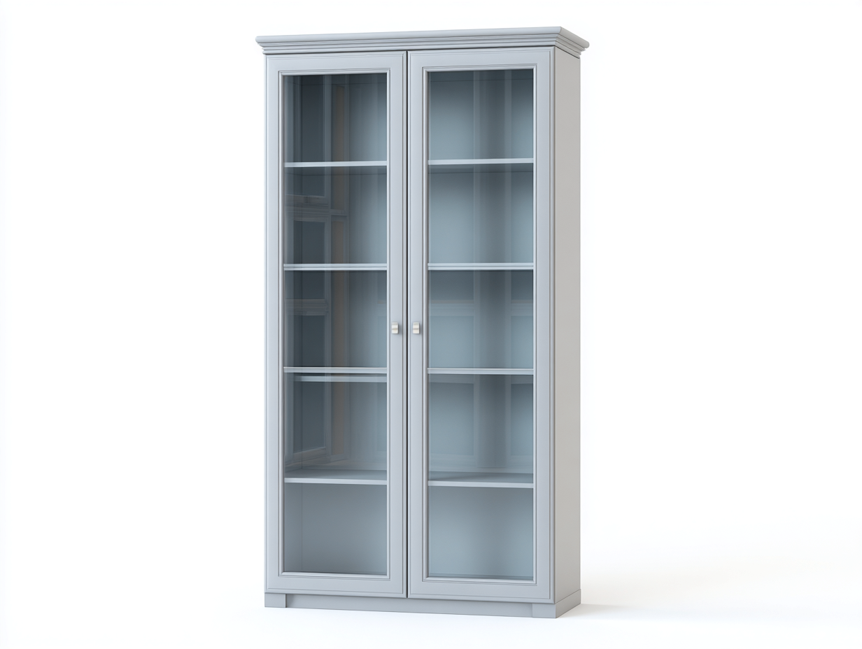 Display Cabinet Glass Door Storage Unit 31x16x71 inches - Wood Frame - Light Grey - For Living Room - Modern Design-Loftgetshop