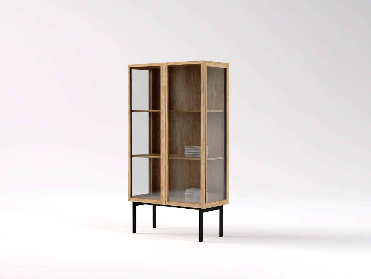 Display Cabinet Solid Wood Frame 32x16x71 inches - Brown-Black - Modern Glass Display Design-Loftgetshop