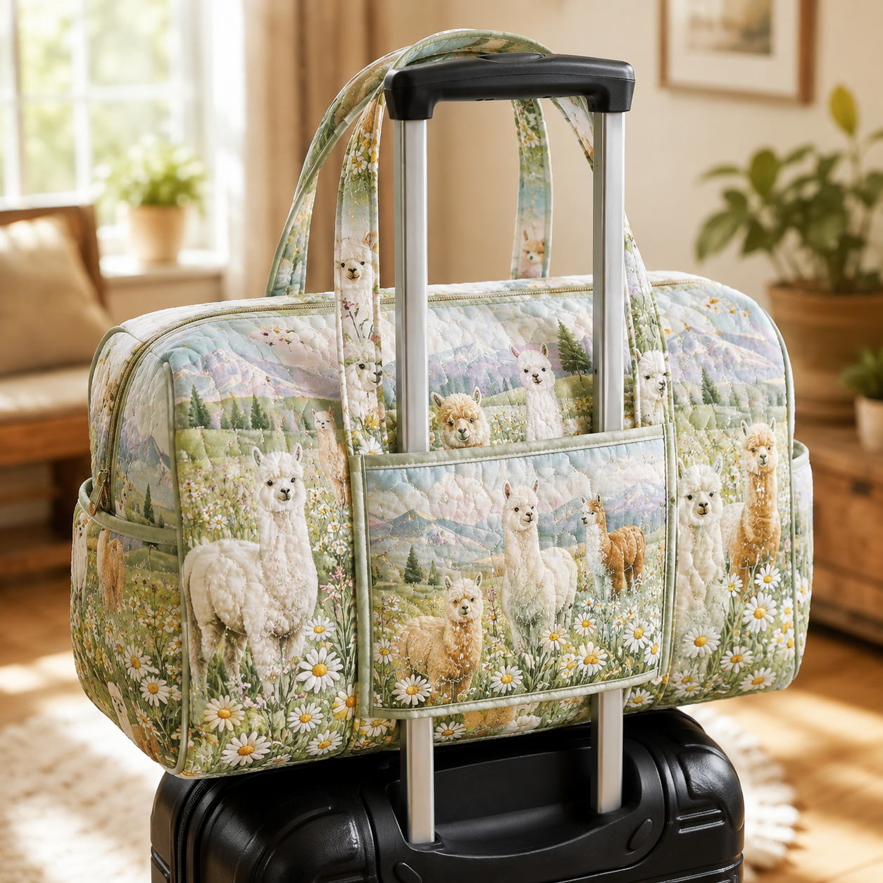 Alpaca Daisy Meadow Quilted Weekender Bag With Trolley Sleeve