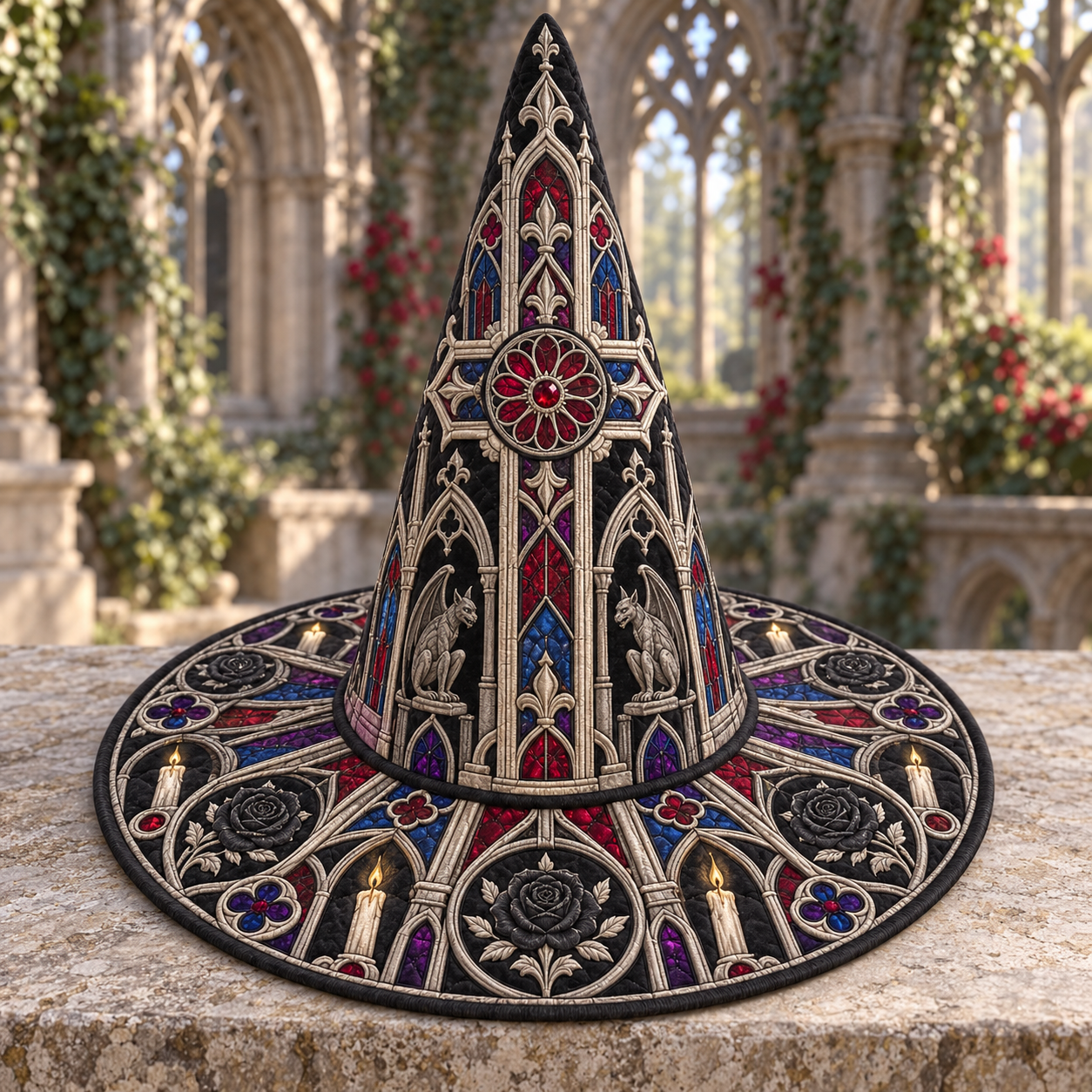 Gothic Stained Glass Cathedral Quilted Witch Hat