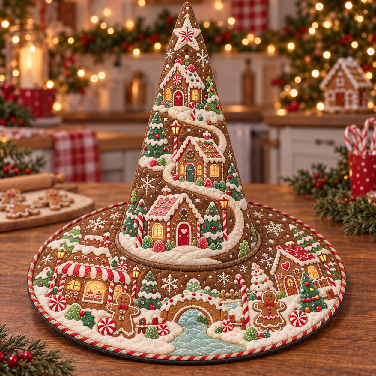 Gingerbread Christmas Village Quilted Witch Hat