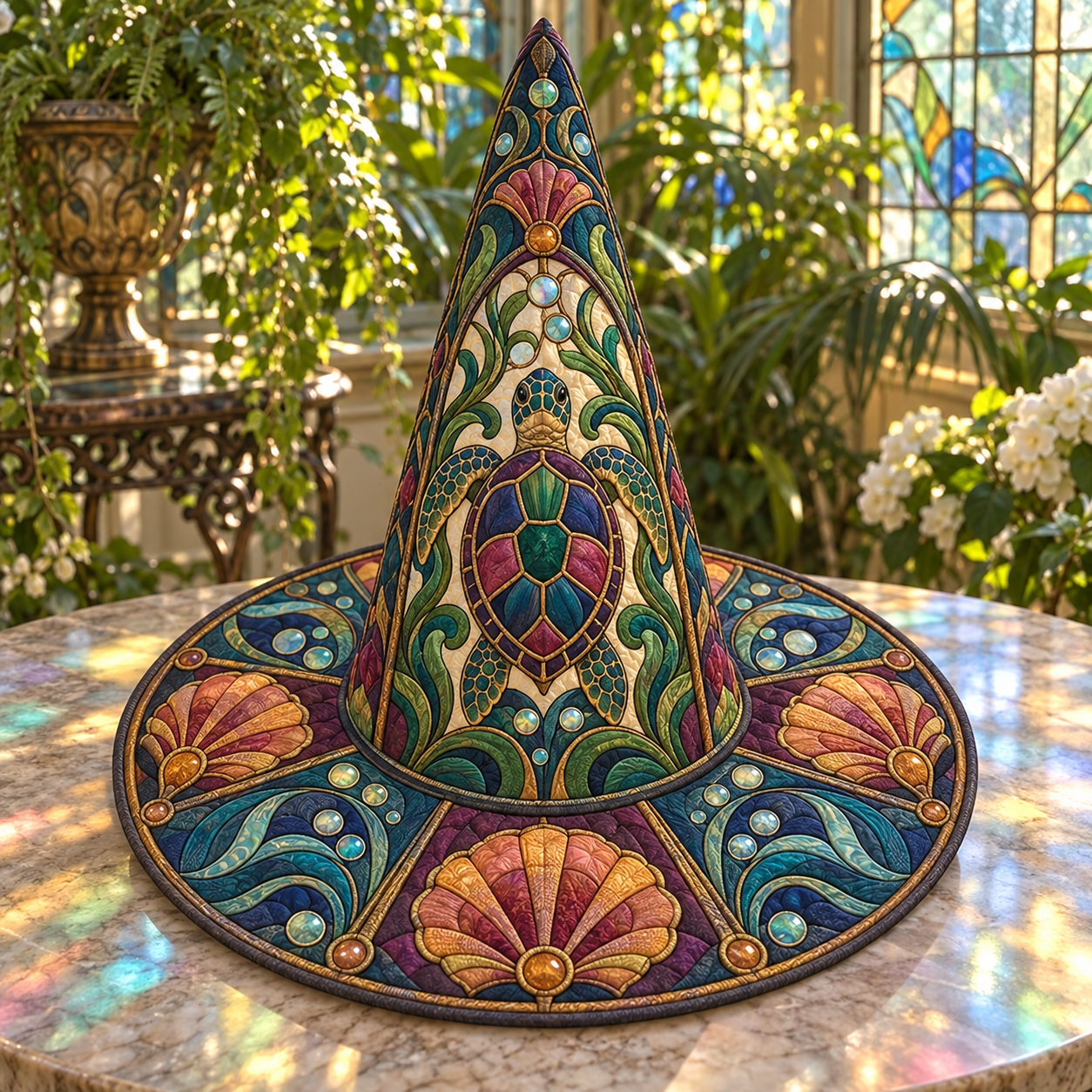 Stained Glass Sea Turtle Quilted Witch Hat