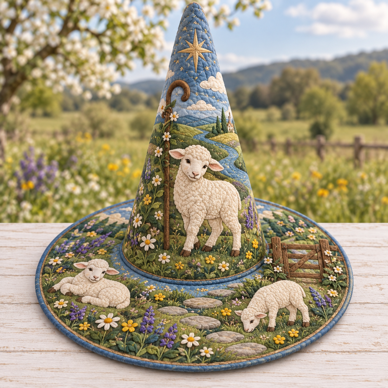 Little Lamb Meadow Faith Quilted Witch Hat