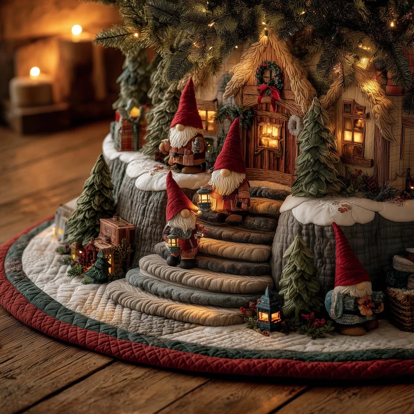 Snowy Gnome Quilted Tree Skirt