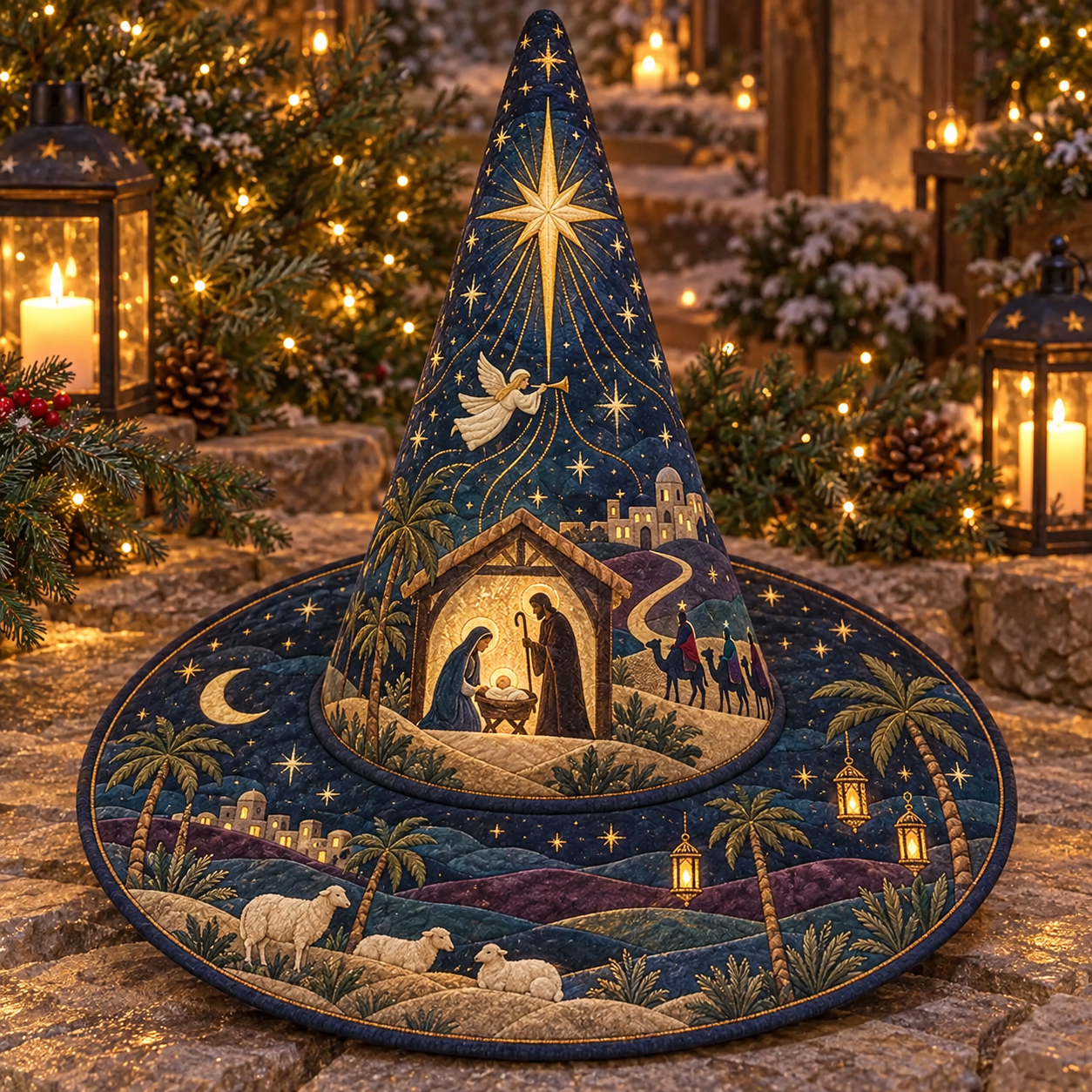 Holy Night Nativity Star Quilted Witch Hat