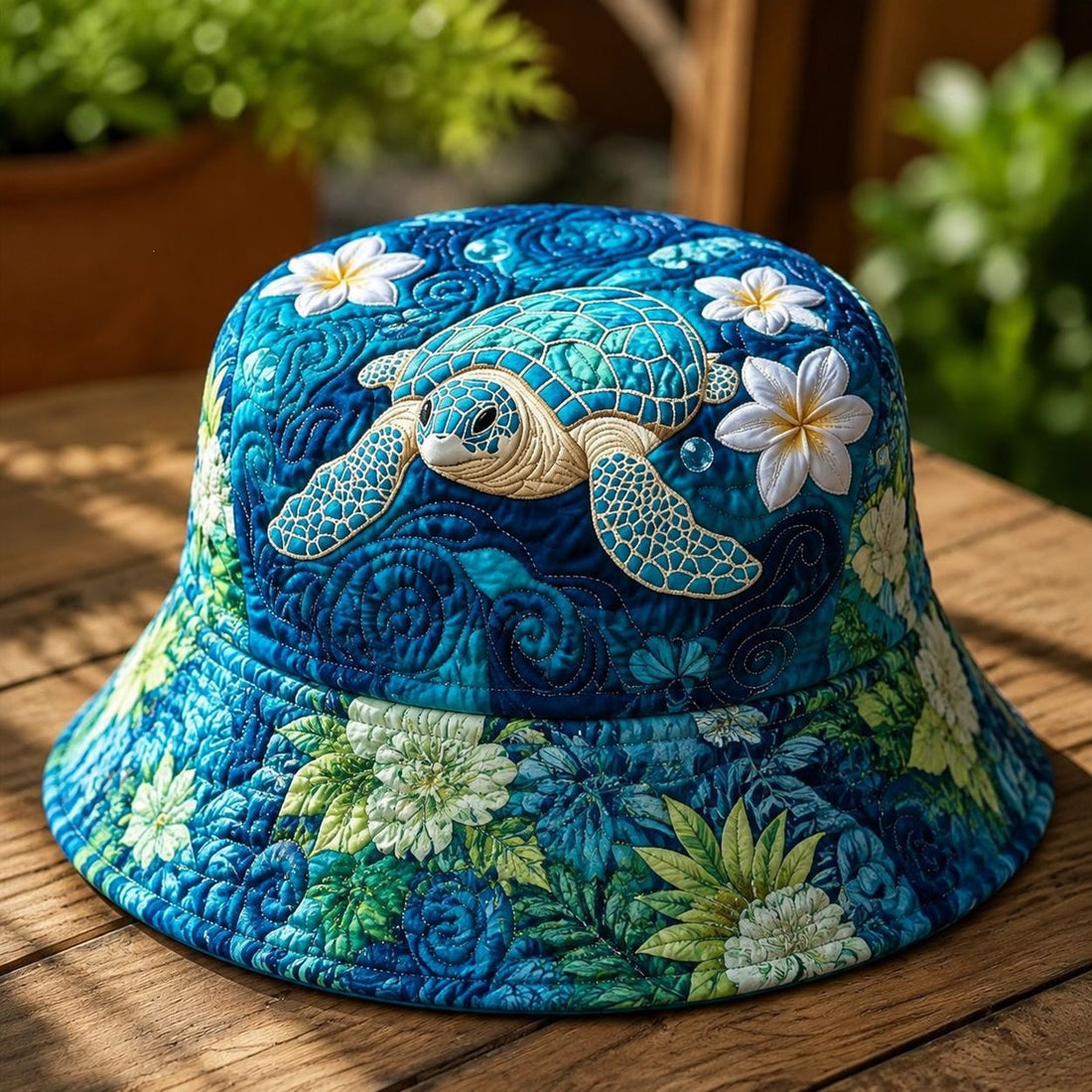 Ocean Sea Turtle Plumeria Quilted Fishing Hat