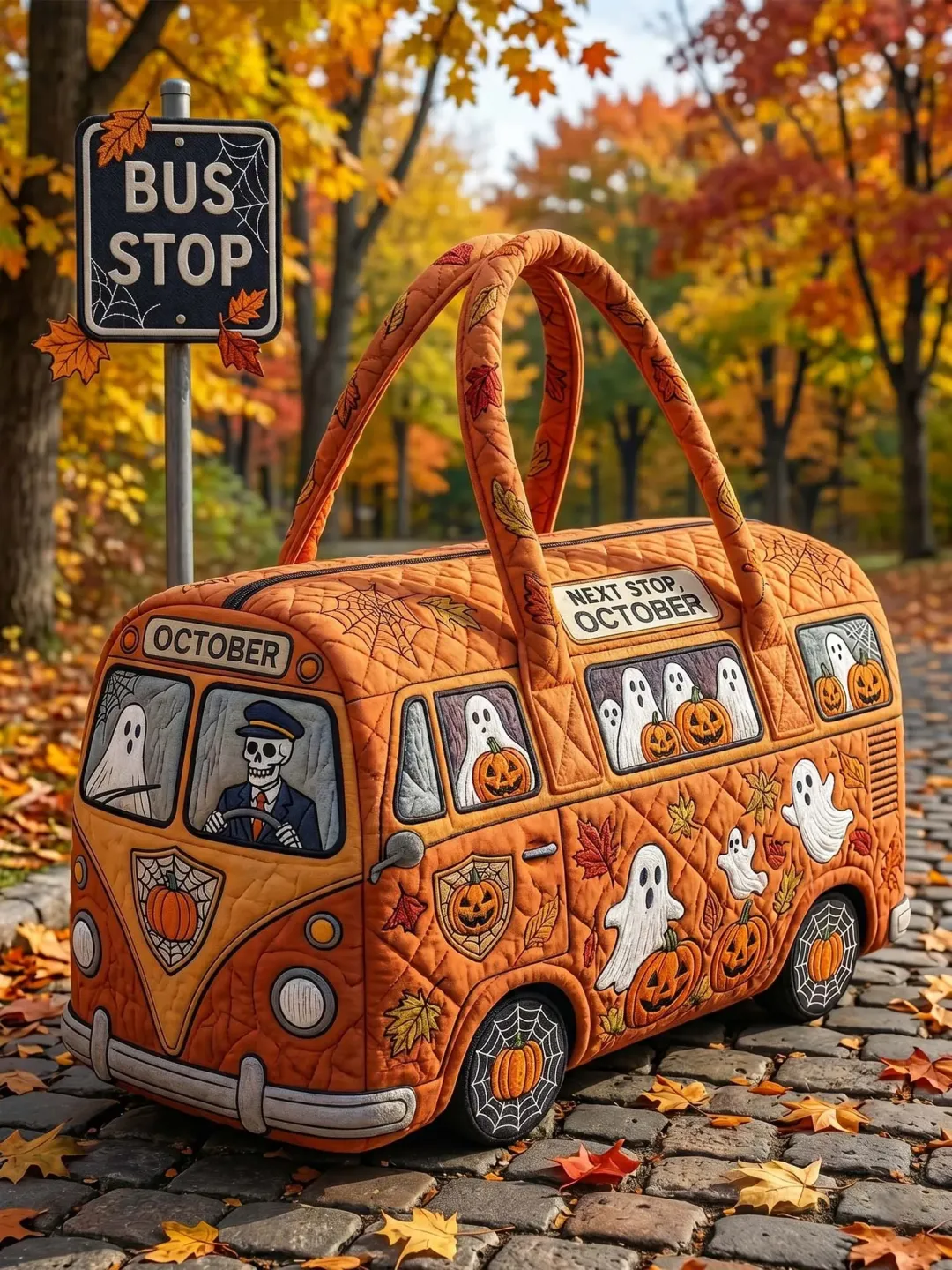 Ghost Skull Bus Halloween Quilted Duffle Bag