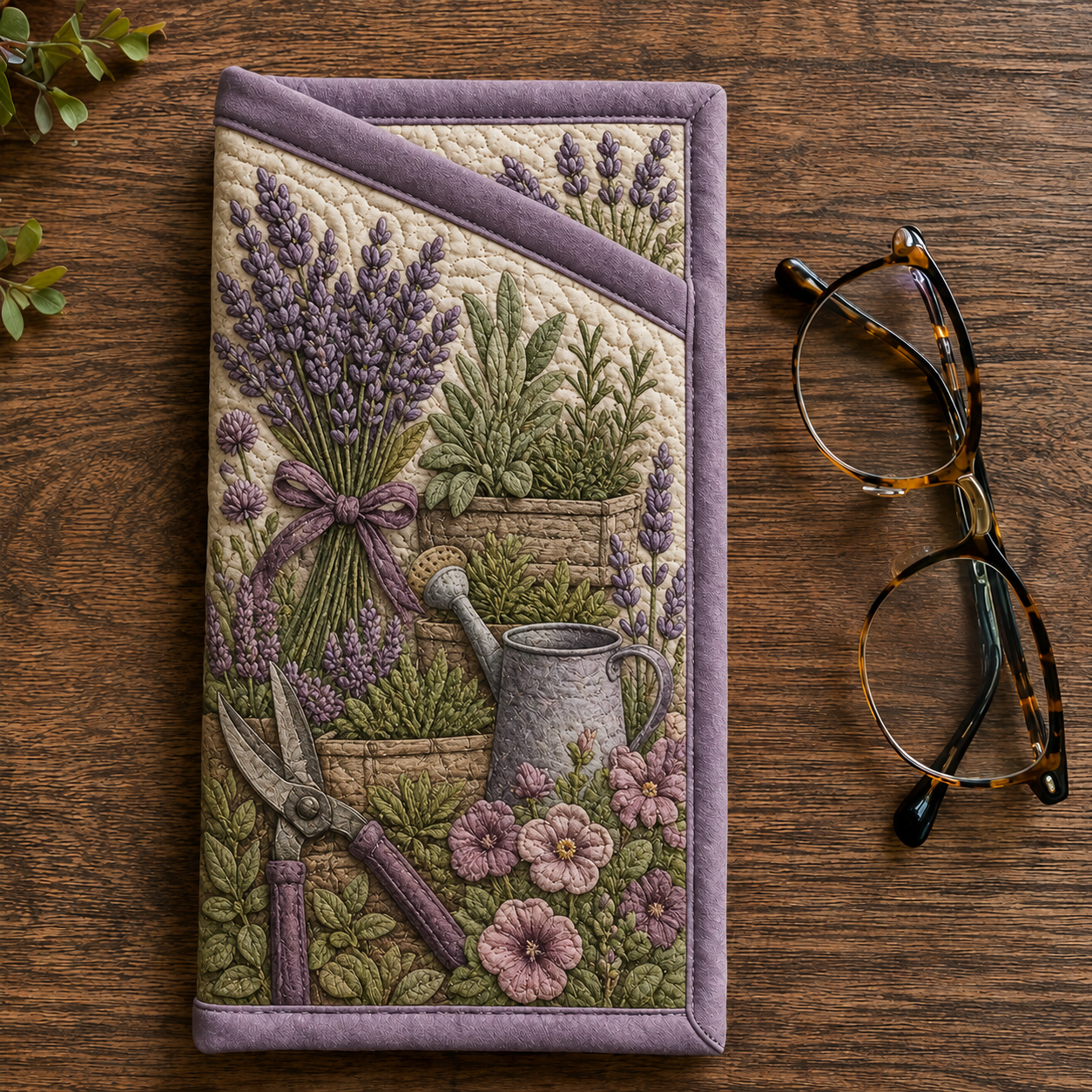 Lavender Garden Watering Can Quilted Eyeglass Case