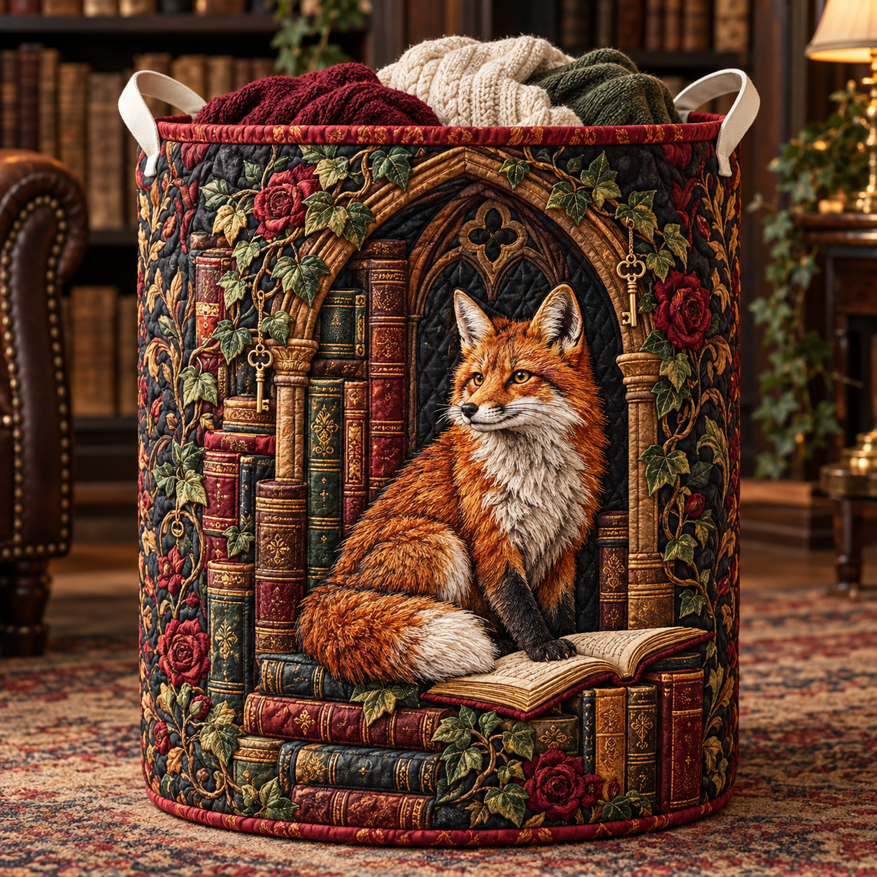 Enchanted Library Fox Quilted Laundry Basket